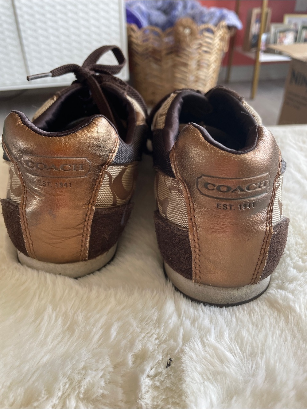 Coach Brown Signature Canvas & Suede Lace-Up Sneakers - Picture 3 of 3